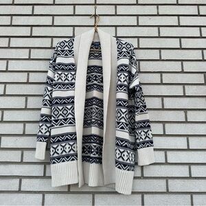 Chaps Fair Isle Shawl Collar Cardigan Sweater Navy Cream Cotton Nordic Ski M